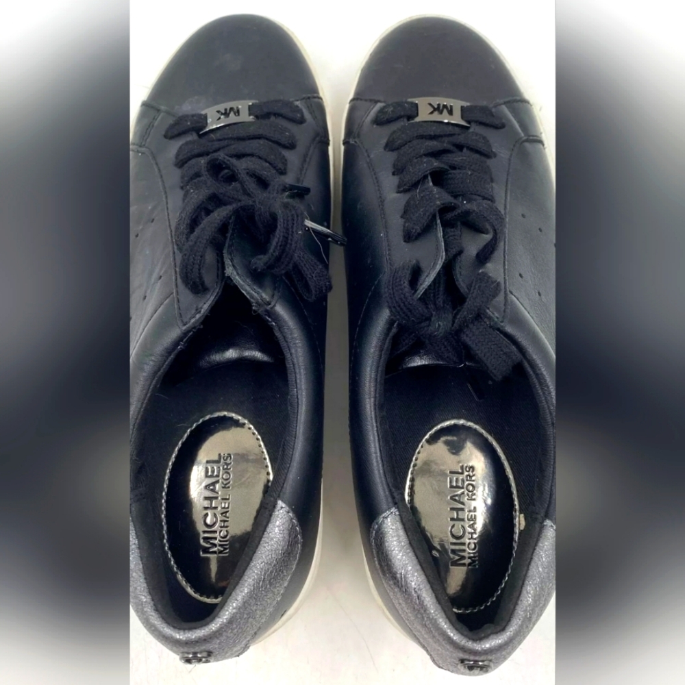 Michael Kors MK Irving Black Leather Low Top Lace-Up Sneaker Shoes Size 7.5 M - Picture 7 of 9